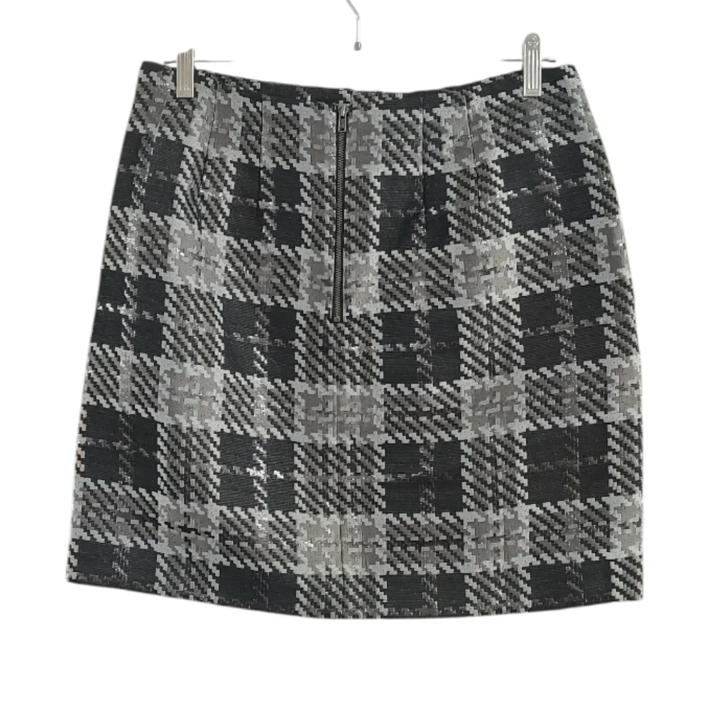 LOFT Black and Gray Plaid Mini Skirt